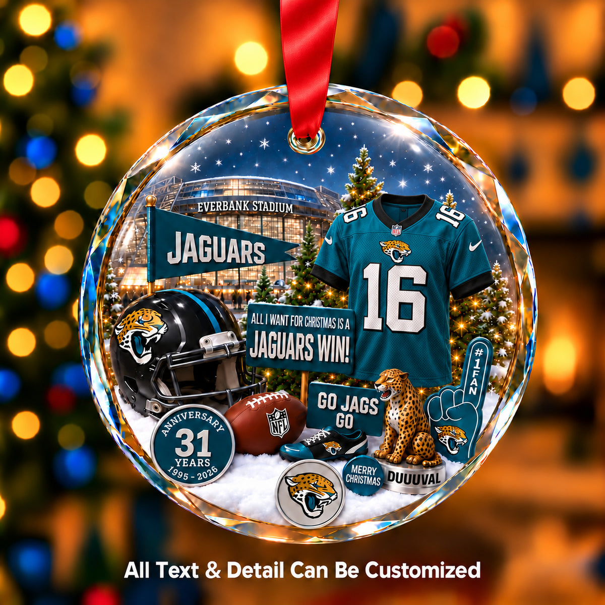 Jacksonville Jaguars Jersey Snow Globe Glass Ornament
