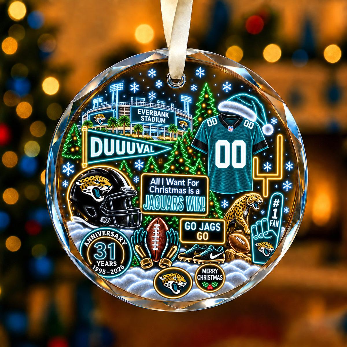 All Football Teams Christmas Neon Stadium Snow Glass Ornament With Gift Box - 5to9vibe