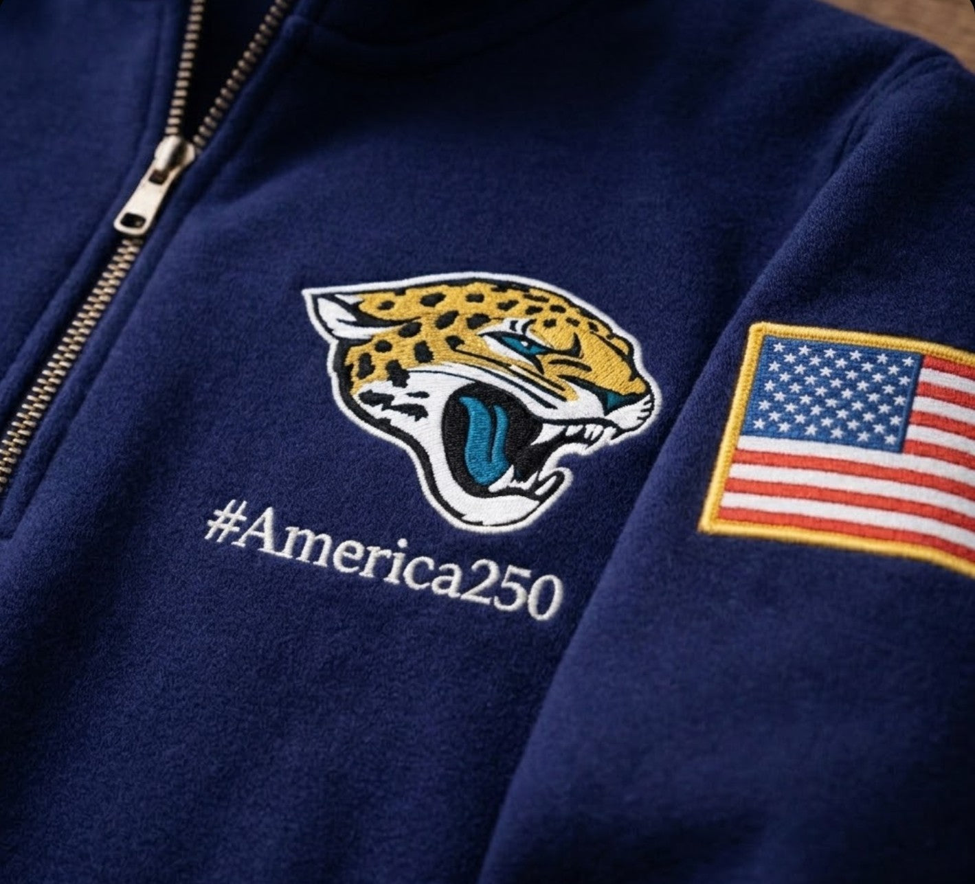 Football Logo America 250 Anniversary Embroidered Logo Premium Quarter Zip Sweatshirt, Inspired Quarter Zip Sweater