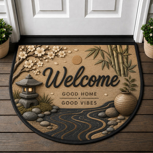 Welcome Good Home Good Vibes Doormat - Japandi Zen Garden Japanese Welcome Mat - 5to9vibe