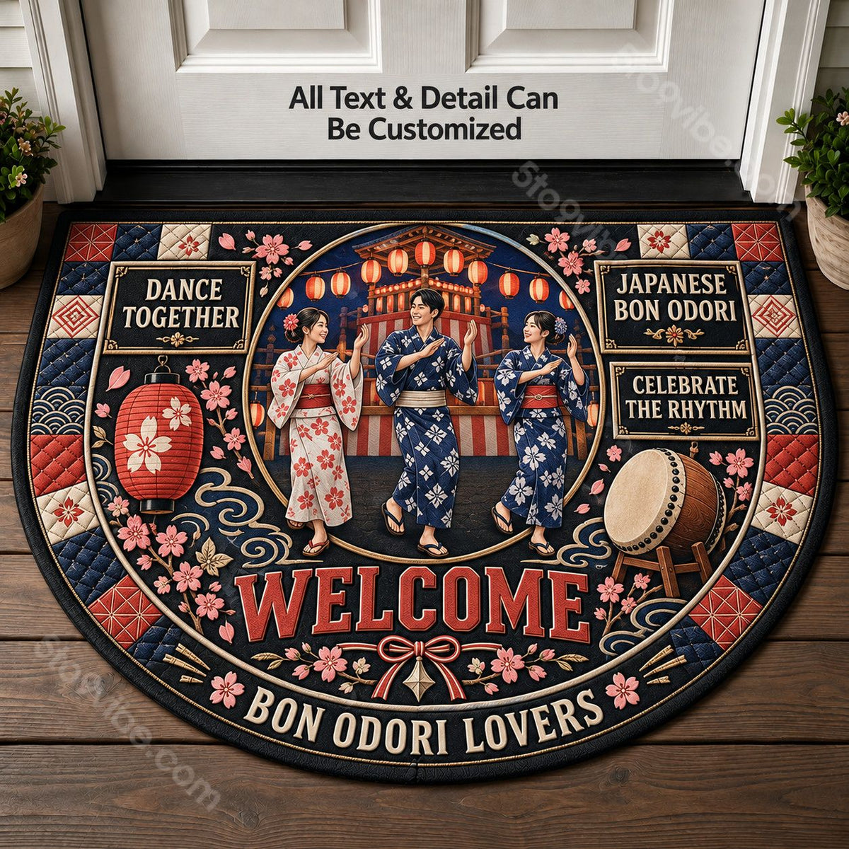 Japanese Bon Odori Personalized Half Round Mat | 5To9Vibe