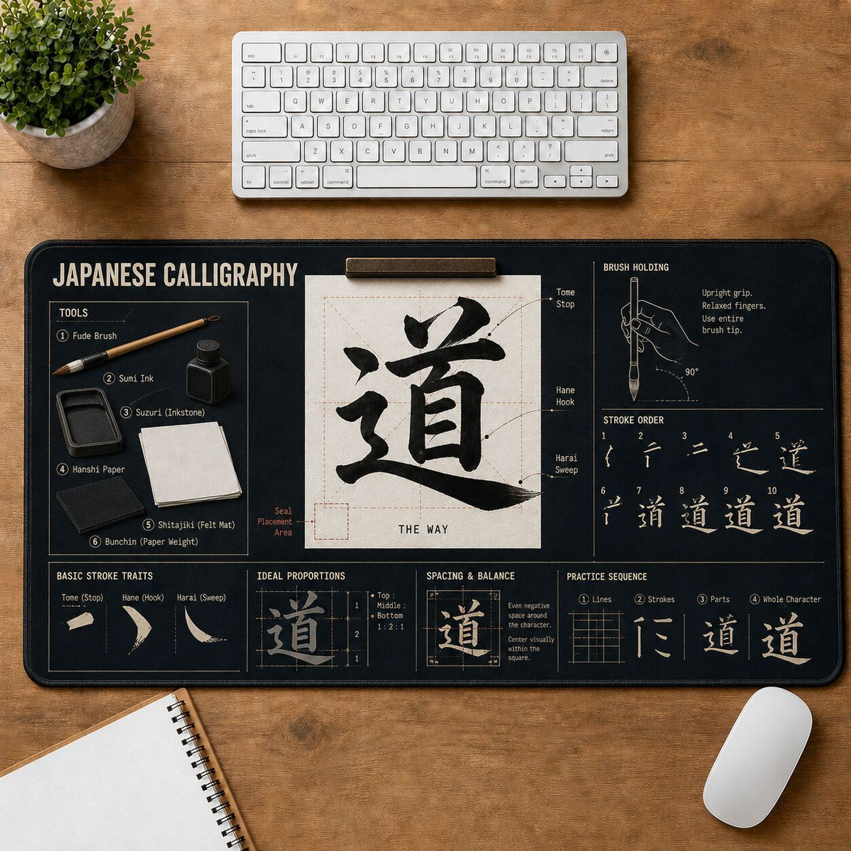 Japanese Calligraphy Creative Reference Guide Desk Mat | 5To9Vibe