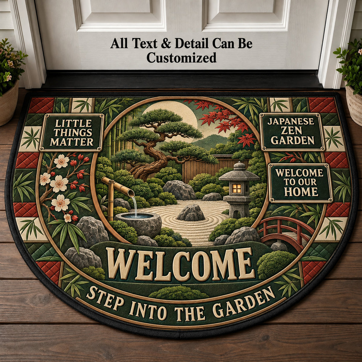 Japanese Zen Garden Personalized Half Round Mat | 5To9Vibe