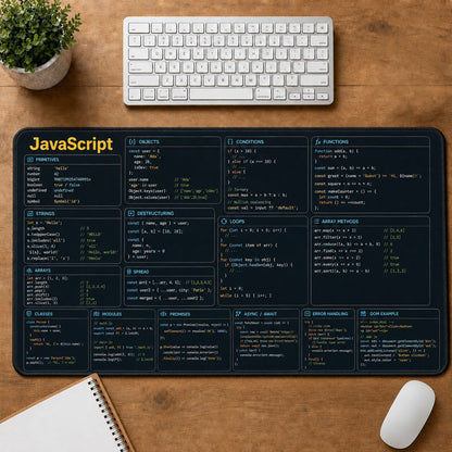 JavaScript Cheat Sheet Quick Reference Guide Desk Mat | 5To9Vibe