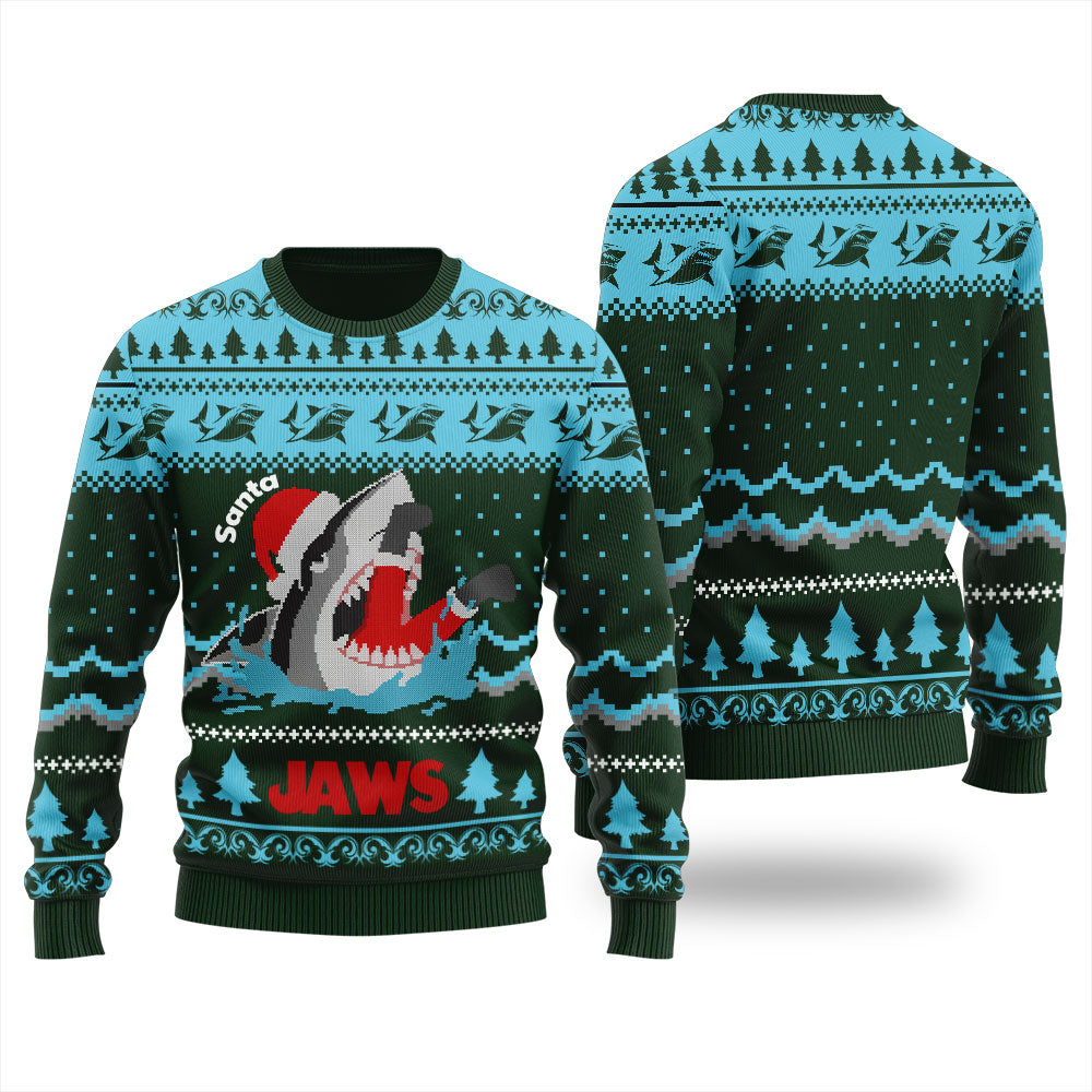 Santa Shark Jaws Christmas Sweater For Women