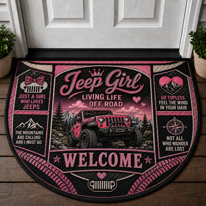 Jeep Girl Welcome Mat - Living Life Off-Road Pink Jeep Doormat - 5to9vibe