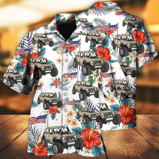 Jeep Independence Day Flower Style - Hawaiian Shirt 