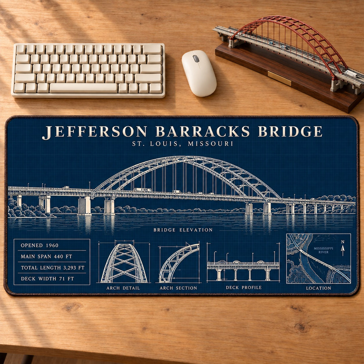 Iconic American Bridges Blueprint Desk Mat Mouse Pad Trending - 5to9vibe