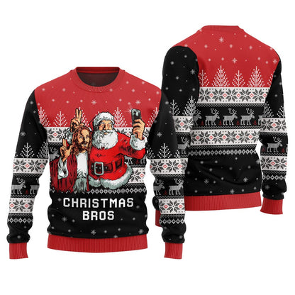 Jesus And Santa Christmas Bros Ugly Sweater