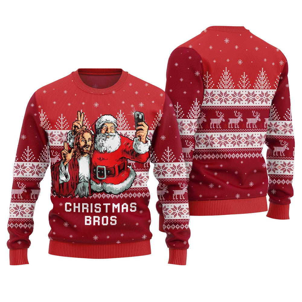 Jesus And Santa Christmas Bros Ugly Sweater