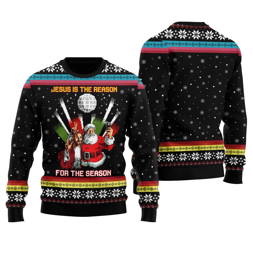 Santa Selfie With Jesus Men's Ugly Christmas Sweater