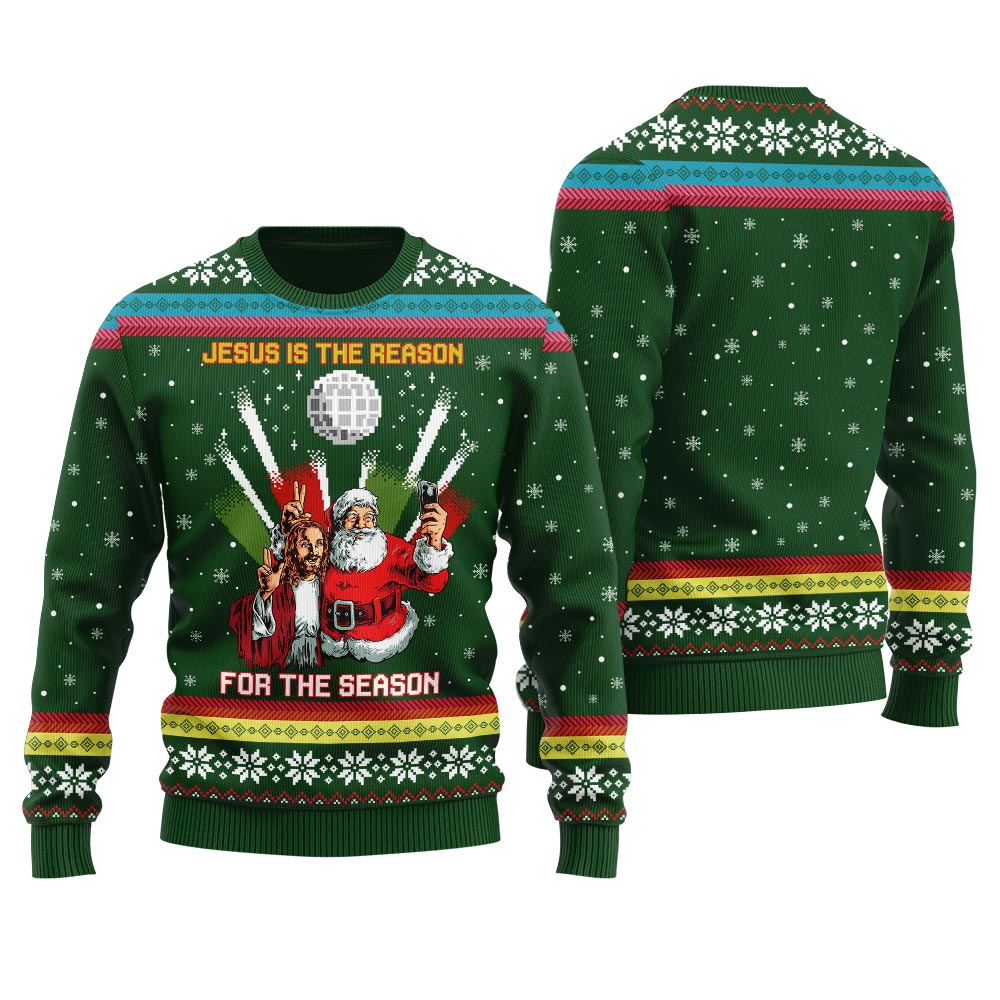 Jesus With Santa Join Birthday Party Women's Ugly Christmas Sweater