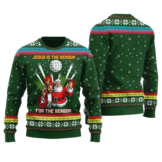 Jesus Birthday Party With Santa Ugly Christmas Sweater