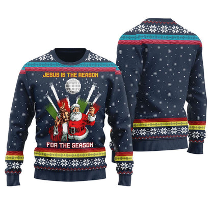Jesus Birthday Party With Santa Ugly Christmas Sweater