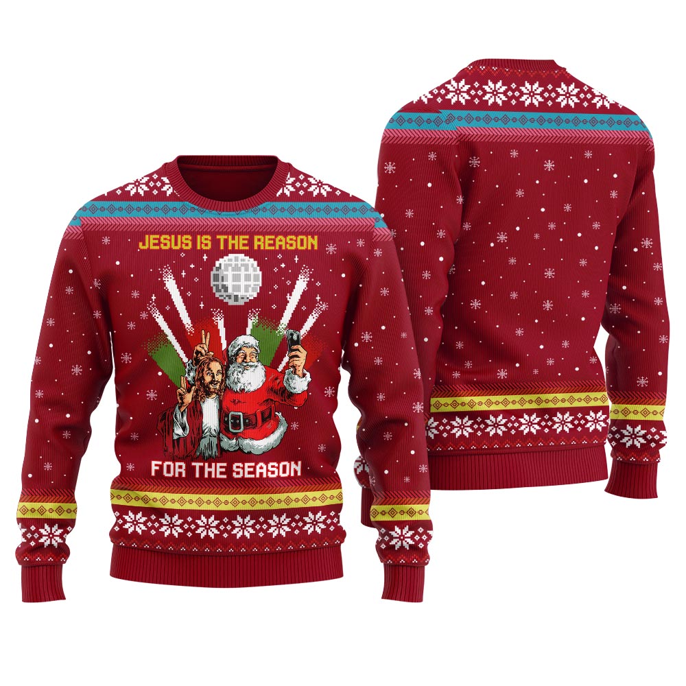 Jesus Birthday Party With Santa Ugly Christmas Sweater
