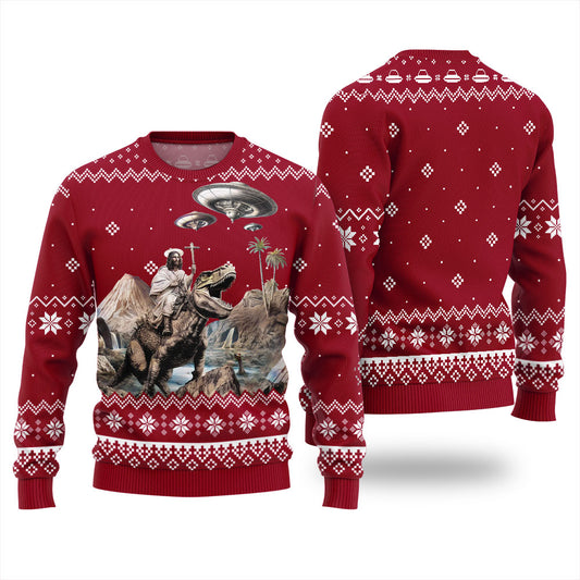 Jesus Dinosaur Christmas Sweaters For Adults