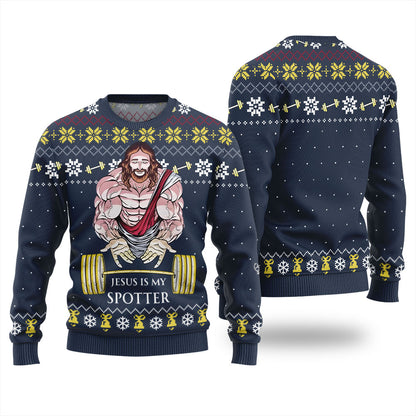 Jesus Is My Spotter Ugly Christmas Sweater