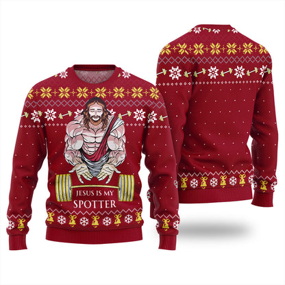 Jesus Is My Spotter Ugly Christmas Sweater