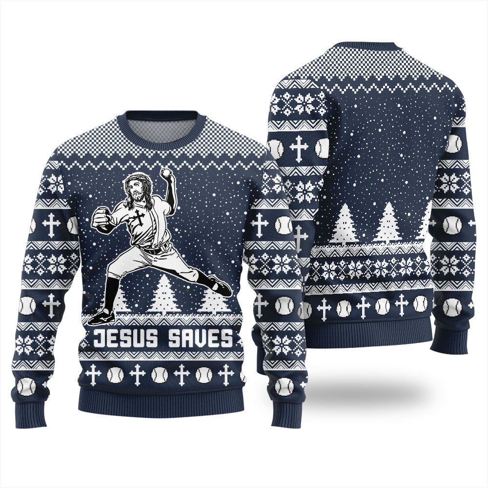 Jesus Playing Baseball Womens Ugly Christmas Sweater
