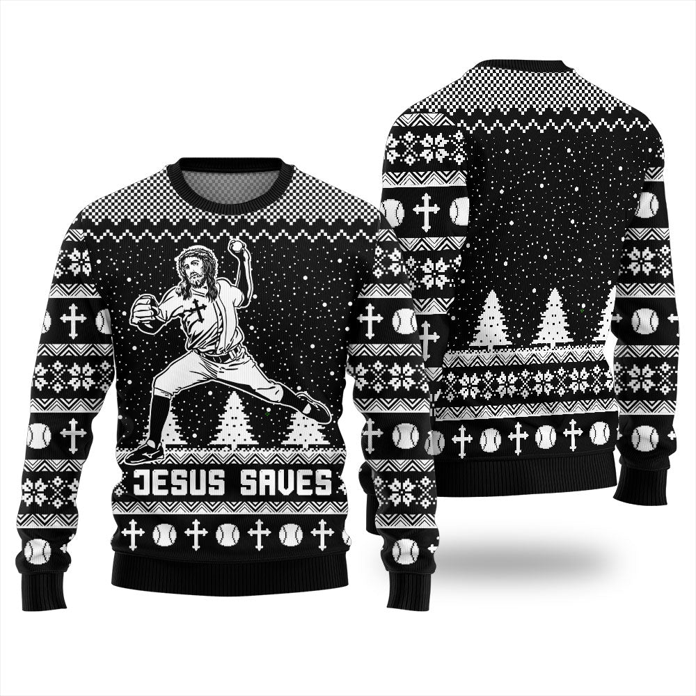 Jesus Playing Baseball Womens Ugly Christmas Sweater