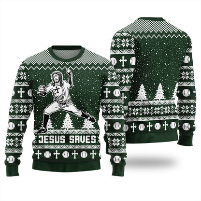Jesus Playing Baseball Ugly Christmas Sweater For Adult