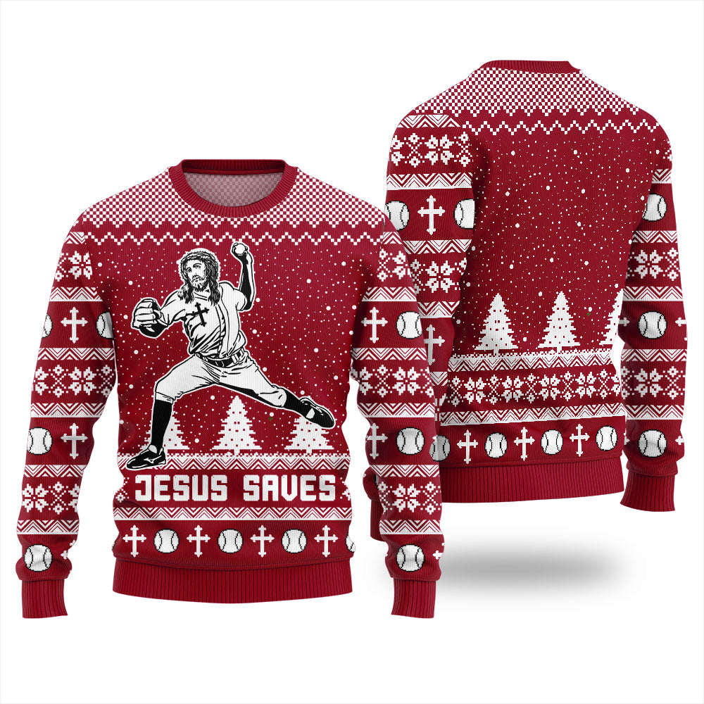 Jesus Playing Baseball Ugly Christmas Sweater For Adult