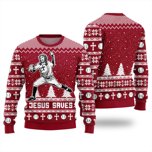 Jesus Playing Baseball Ugly Christmas Sweater For Adult