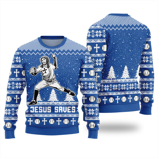 Jesus Playing Baseball Womens Ugly Christmas Sweater