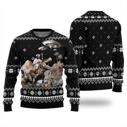 Jesus Riding Dinosaur Mens Ugly Sweaters For Christmas