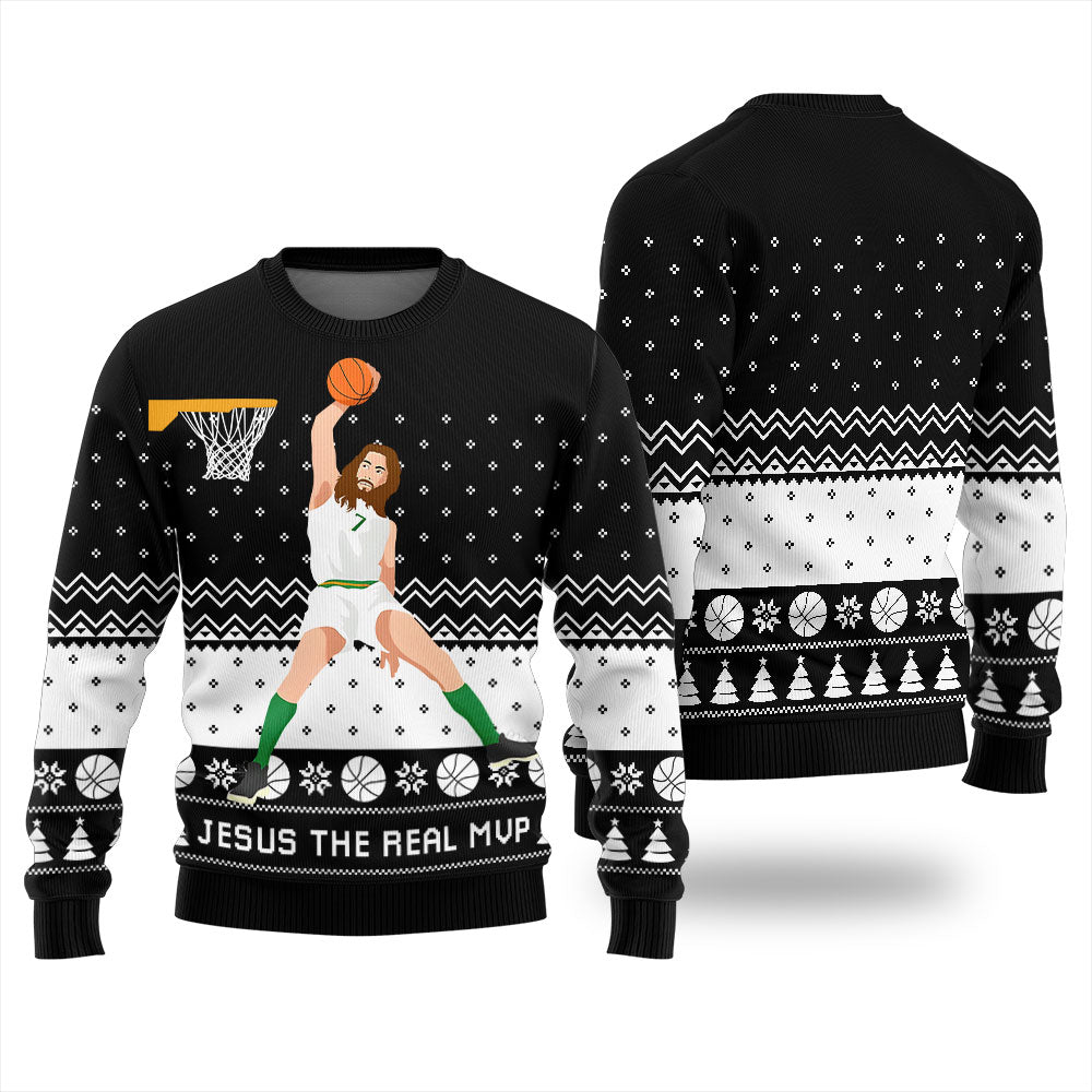 Jesus The Real MVP Christmas Sweater For Basketball Lover