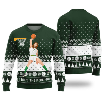 Jesus The Real MVP Christmas Sweater For Basketball Lover