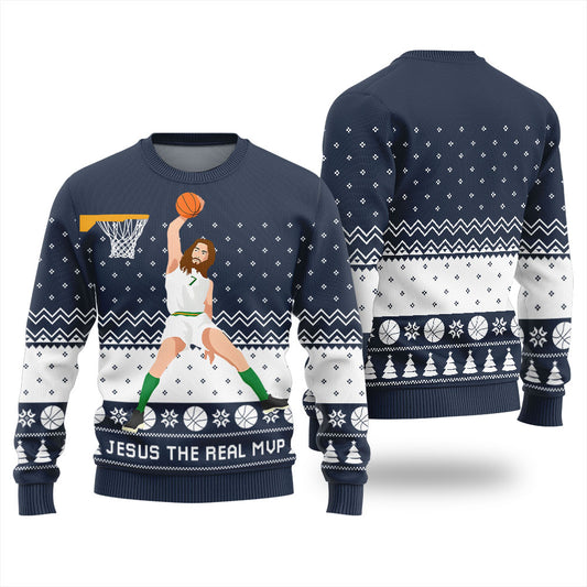 Jesus The Real MVP Christmas Sweater For Basketball Lover