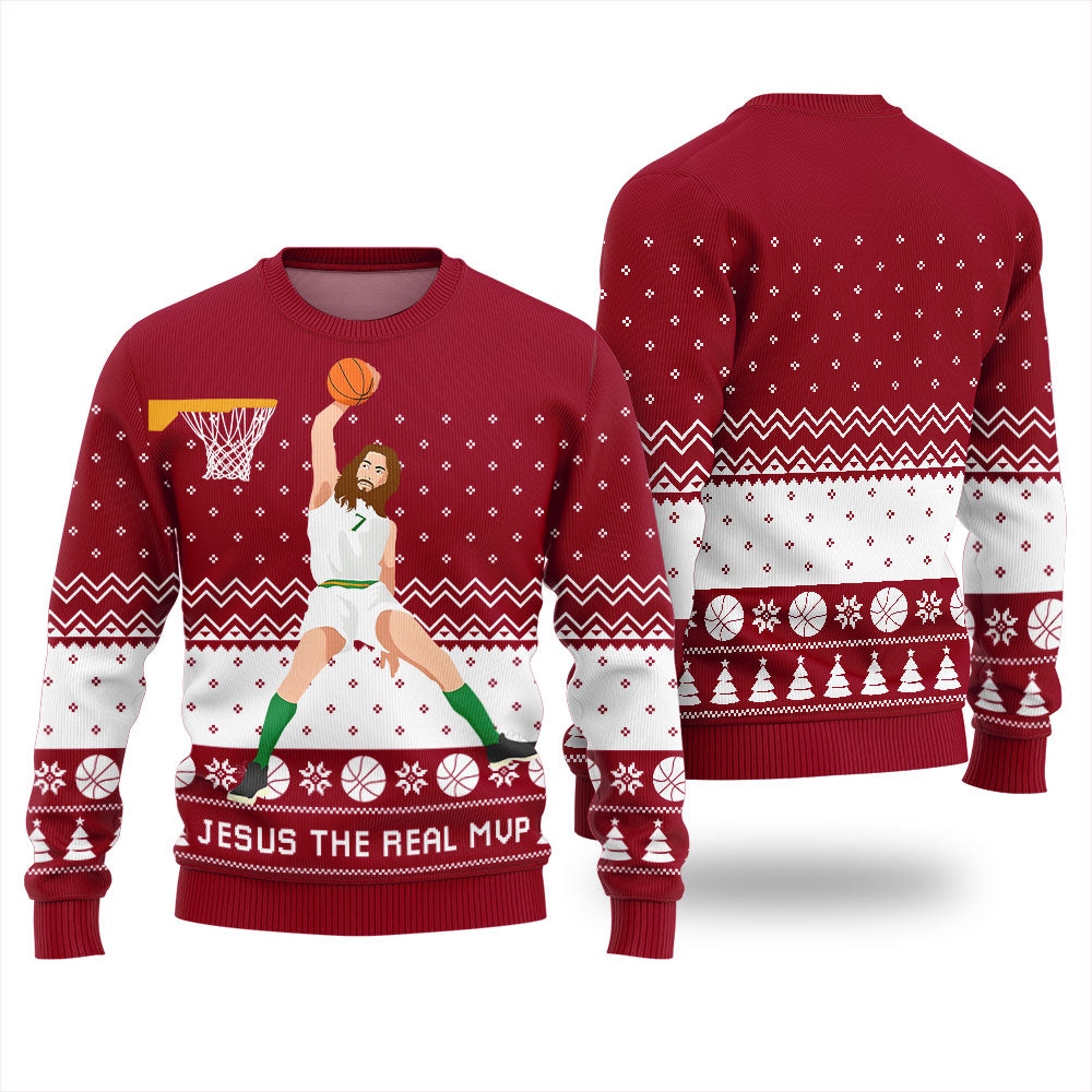 Jesus The Real MVP Christmas Sweater For Basketball Lover