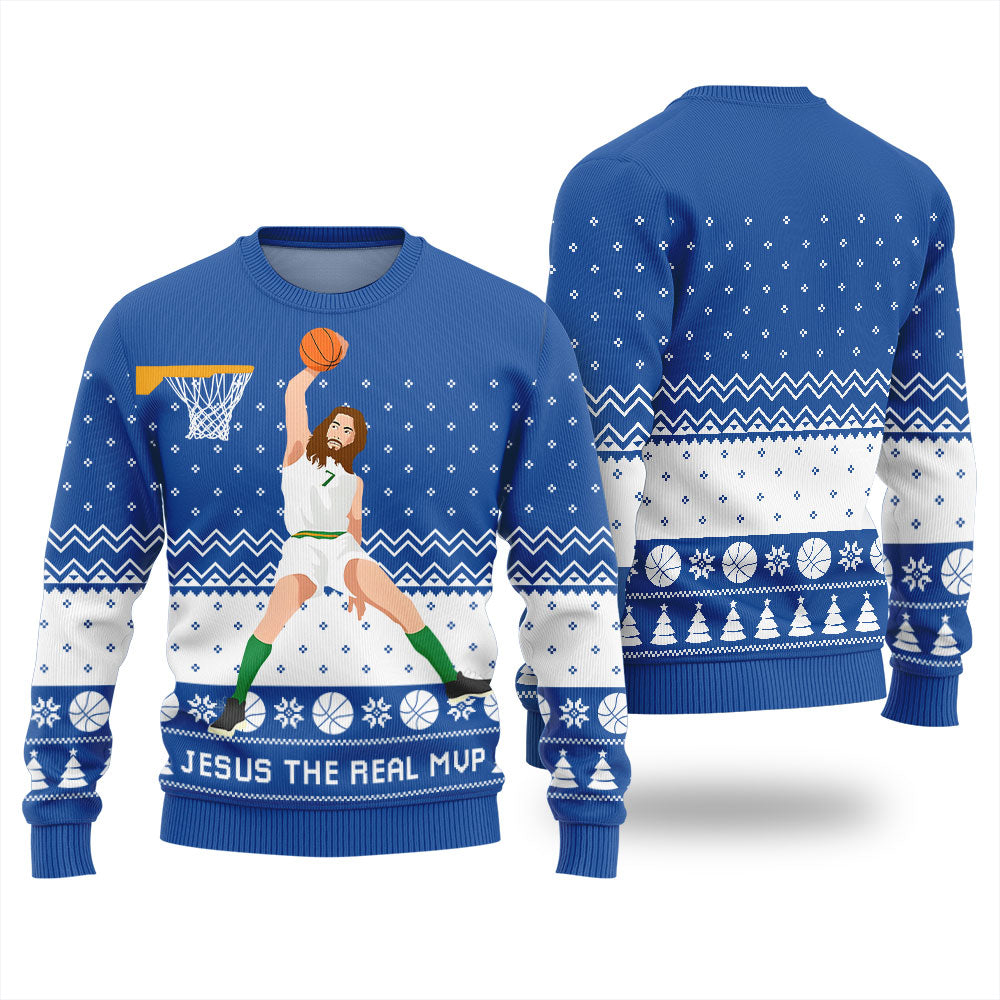Jesus The Real MVP Christmas Sweater For Basketball Lover