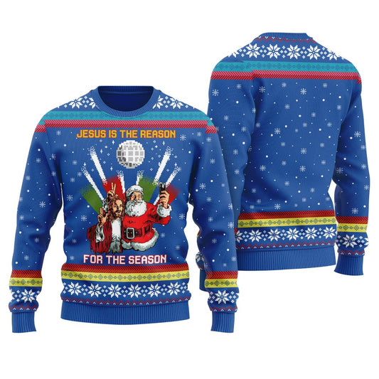 Jesus With Santa Join Birthday Party Women's Ugly Christmas Sweater