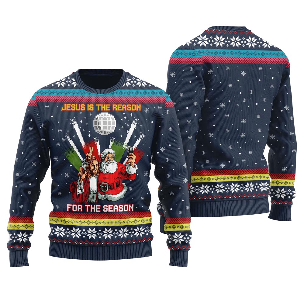 Jesus With Santa Join Birthday Party Women's Ugly Christmas Sweater