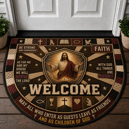 Jesus Welcome Mat - With God All Things Are Possible Christian Shield Doormat - 5to9vibe