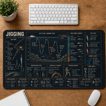 Jigging Fishing Fishing Field Guide Desk Mat | 5To9Vibe