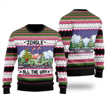 Flamingo Riding Motorbike Women's Ugly Christmas Sweater