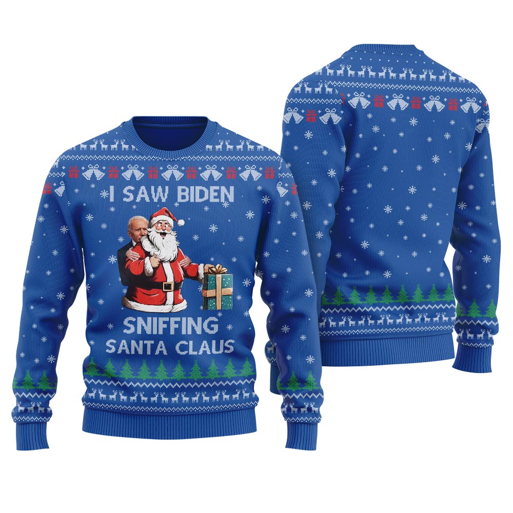 Joe Biden Sniffing Santa Meme Women's Ugly Christmas Sweater