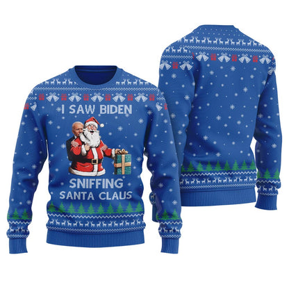 Joe Biden Sniffing Santa Meme Women's Ugly Christmas Sweater