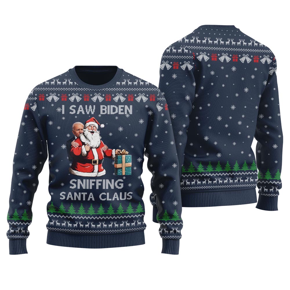 Joe Biden Sniffing Santa Meme Women's Ugly Christmas Sweater