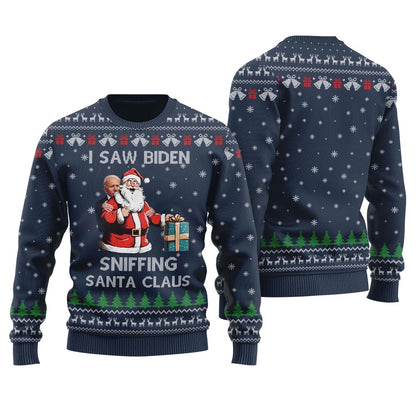 Joe Biden Sniffing Santa Meme Women's Ugly Christmas Sweater