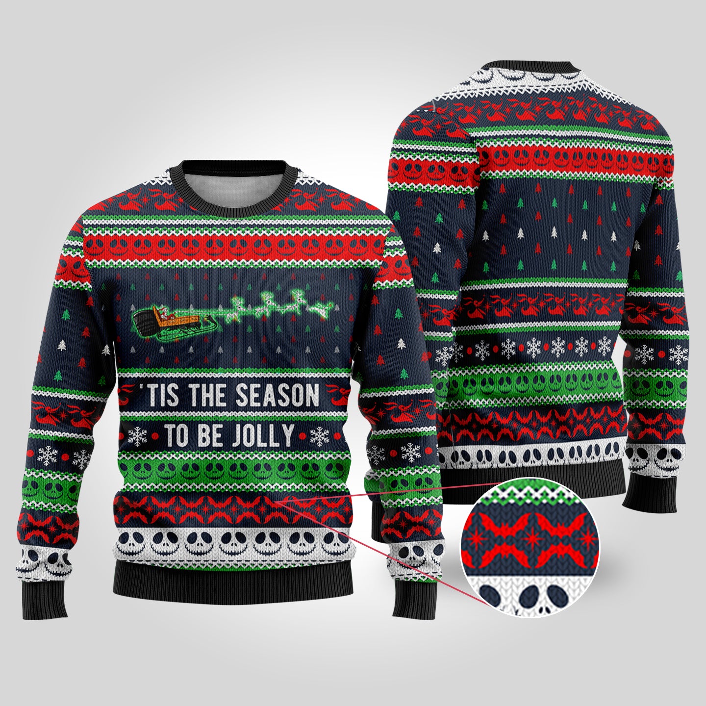Jolly Nightmare Christmas Sweater Navy - Funny Ugly Christmas Sweater
