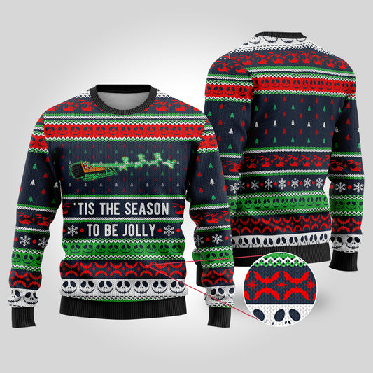 Jolly Nightmare Christmas Sweater Navy - Funny Ugly Christmas Sweater