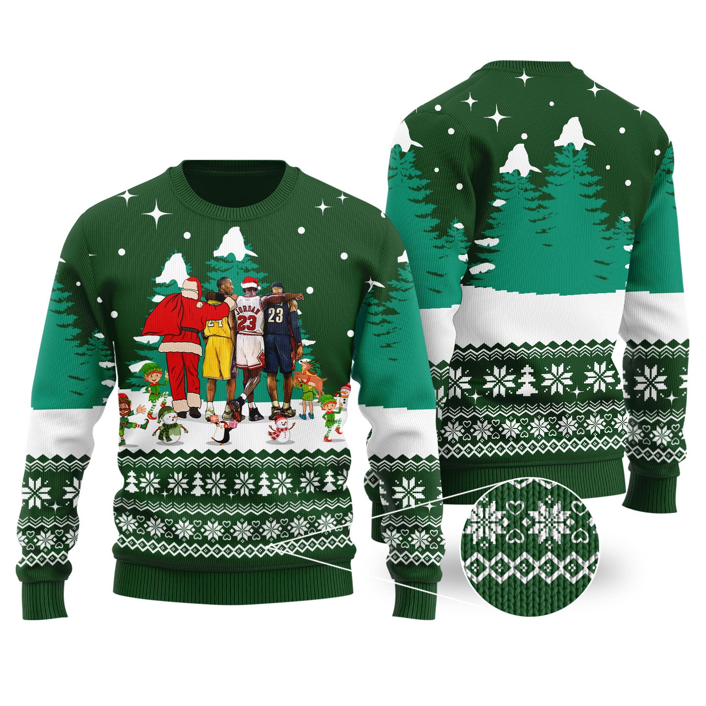 Jordan Lebron James NBA Ugly Christmas Sweater Forest Green