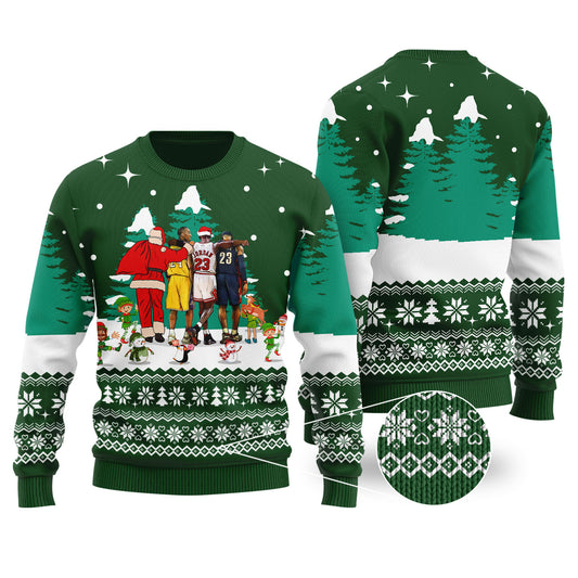 Jordan Lebron James NBA Ugly Christmas Sweater Forest Green