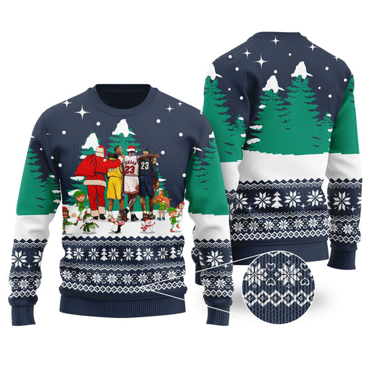 Jordan Lebron James NBA Ugly Christmas Sweater Navy