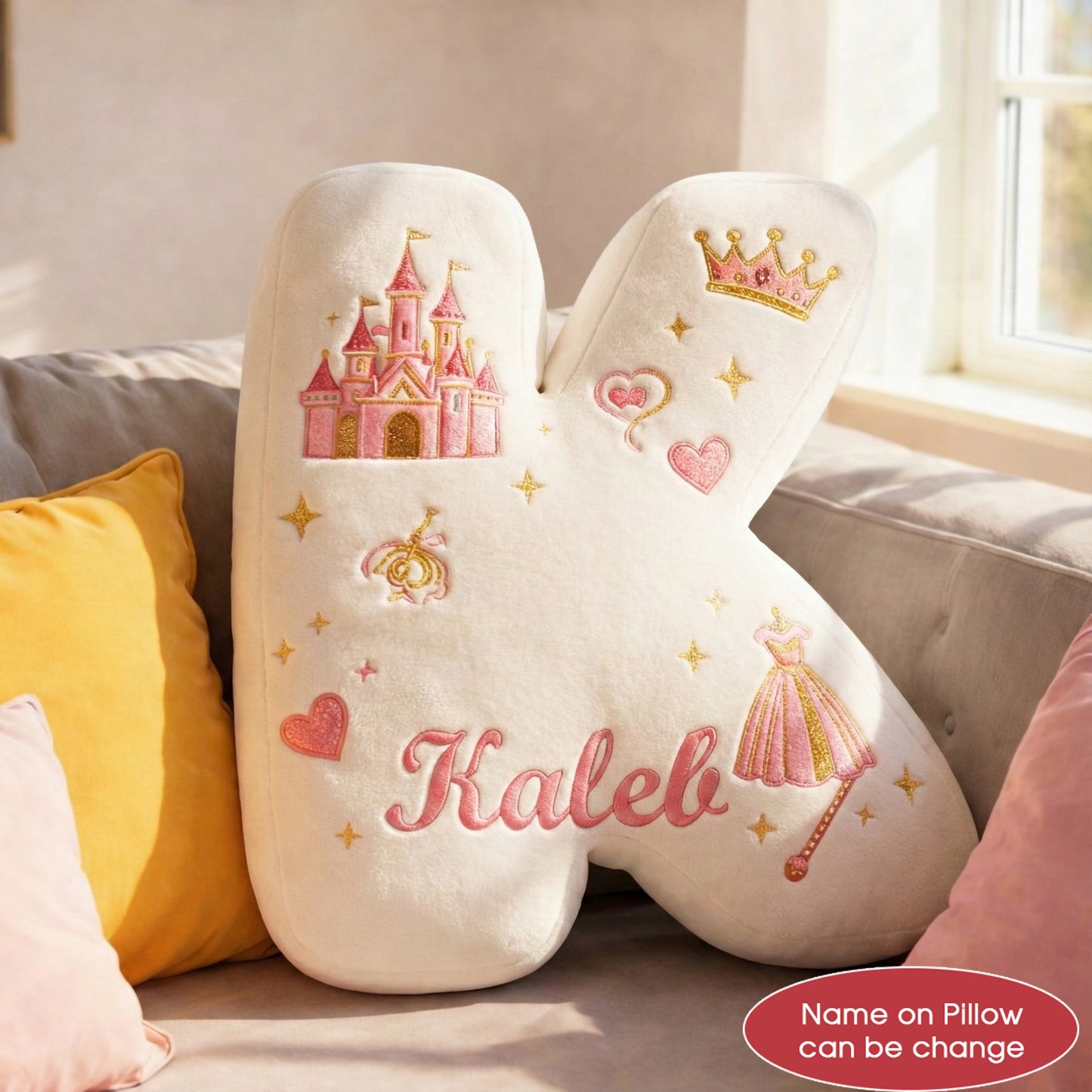 Dino and Princess Pillow Custom Name Gift  For Girls, Boys Irregular-Shaped Pillow Custom