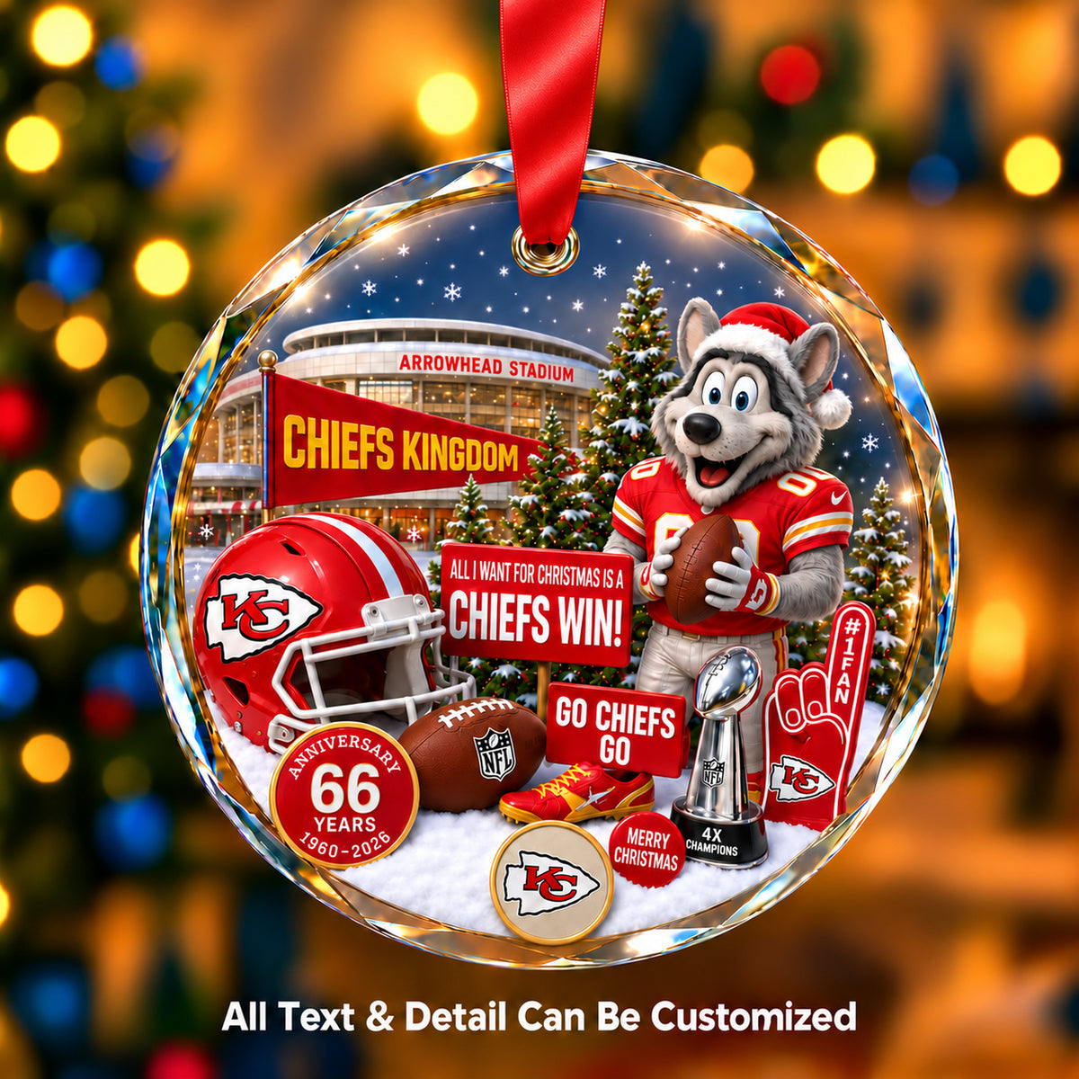 Kansas City Chiefs Snow Globe Glass Ornament
